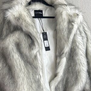 Fashion Nova Elegant Faux Fur Jacket in White and Gray